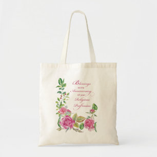 Nun Anniversary of Religious Profession Pink Roses Tote Bag