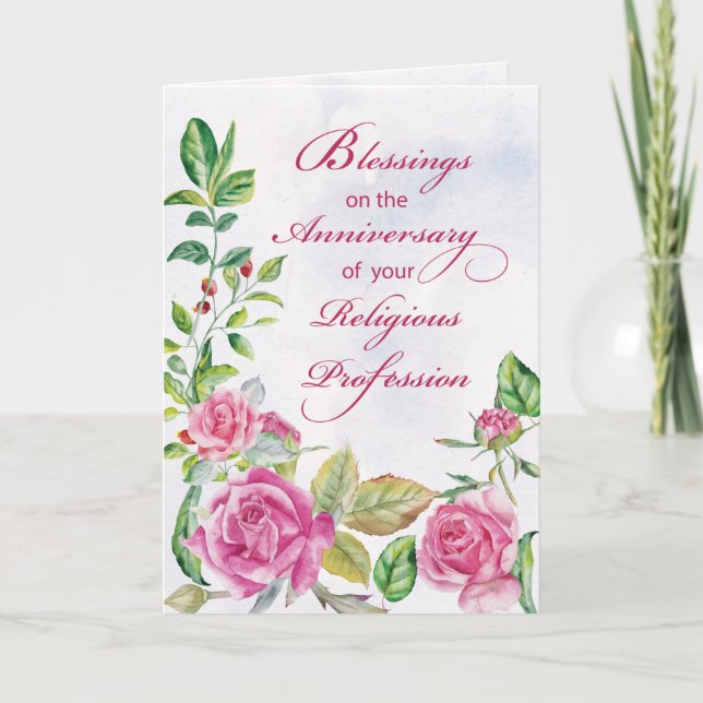 Nun Anniversary of Religious Profession Pink Water Card (Front)