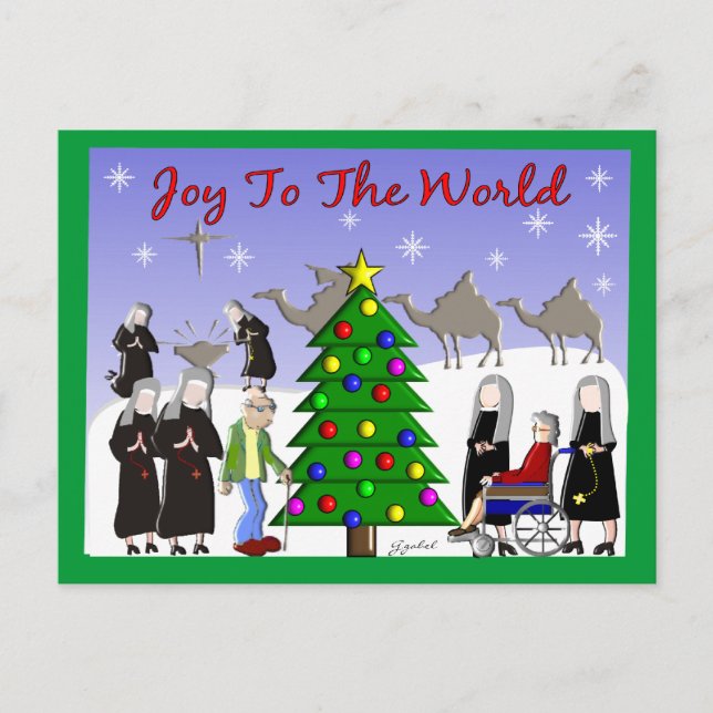 Nun Art Christmas Scene Gifts Holiday Postcard (Front)