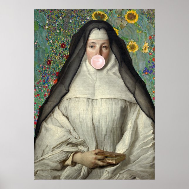 Nun Blowing a Pink Bubble gum Poster (Front)