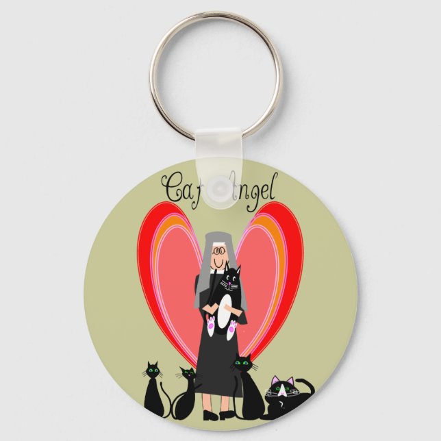 Nun Cat Angel Art Gifts Key Ring (Front)