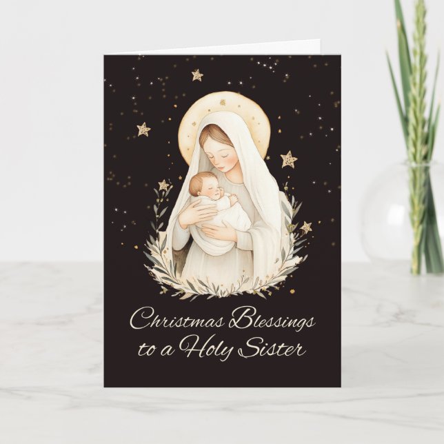 Nun Christmas Blessings Madonna and Child Card (Front)