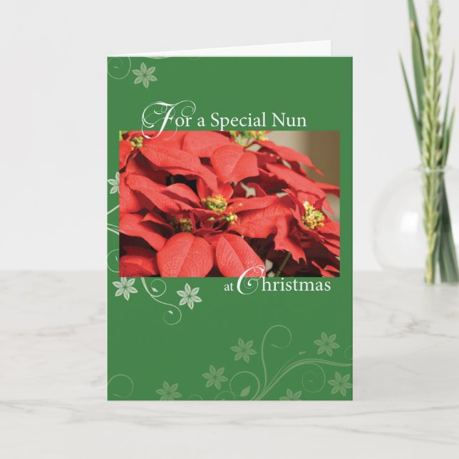 Nun, Christmas Poinsettia Holiday Card (Front)