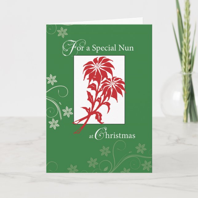 Nun, Christmas Poinsettias Holiday Card (Front)