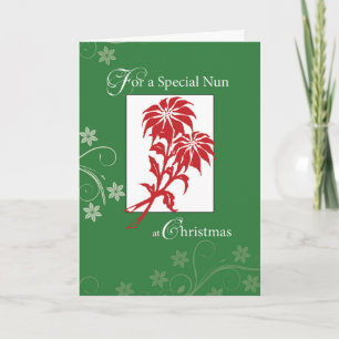 Nun, Christmas Poinsettias Holiday Card