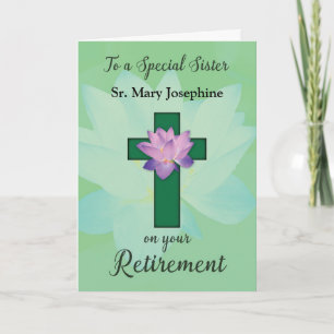 Nun Customisable Name Retirement Lotus Flower on C Card
