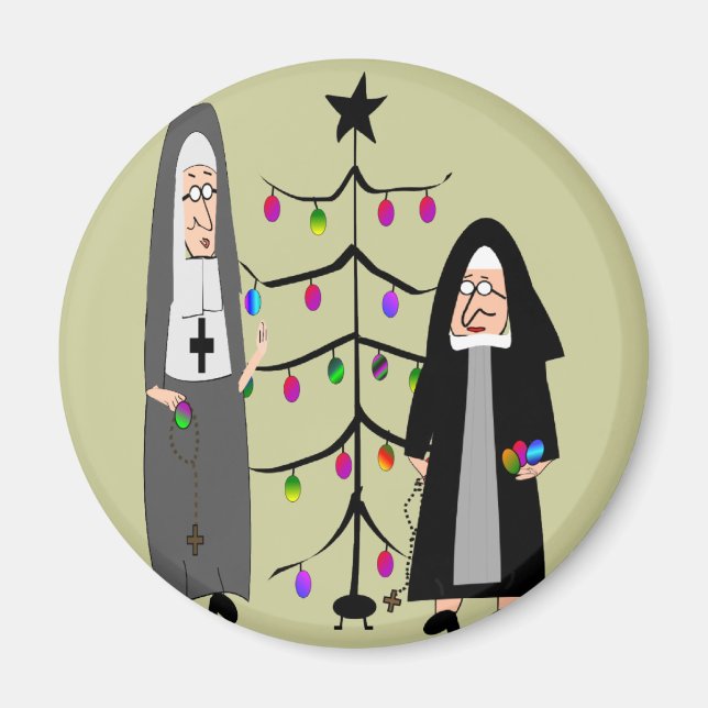 Nun Gifts "Decorating The Christmas Tree" Magnet (Front)