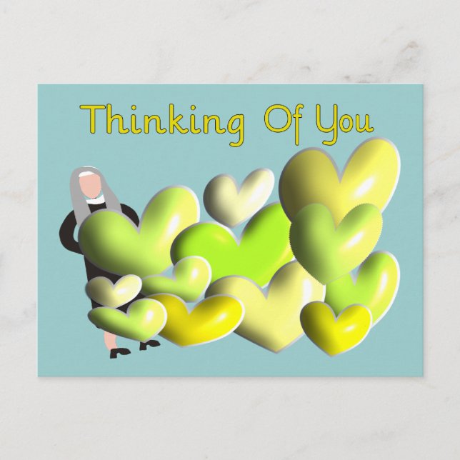 Nun Greeting Cards "Thinking of You" Artsy Hearts (Front)
