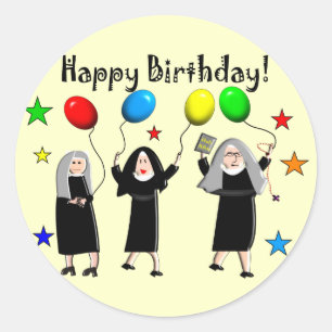 Nun Happy Birthday Cards & Gifts Classic Round Sticker