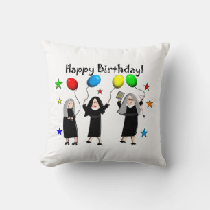 Nun Happy Birthday White Cushion