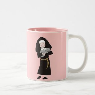 Nun Holding Grey Cat Gifts Two-Tone Coffee Mug