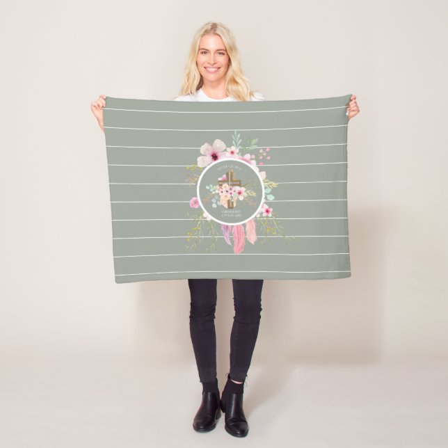 Nun Ordination Gift - Personalised Floral Cross Fleece Blanket (In Situ)