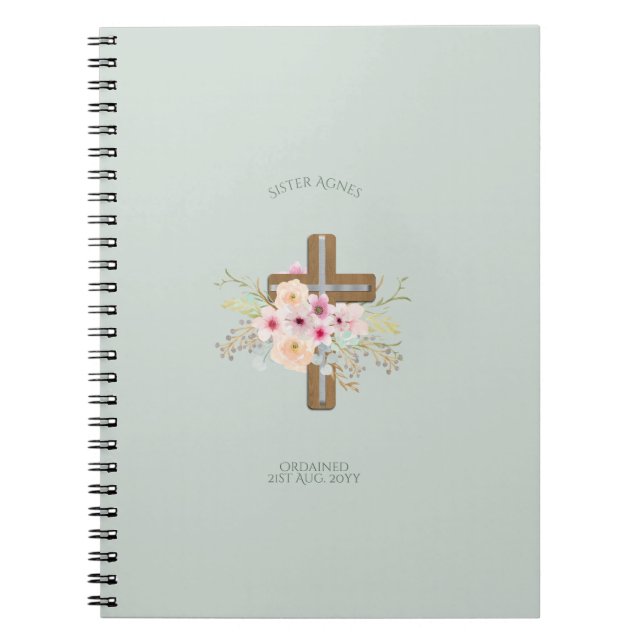 NUN - Ordination or Anniversary - Floral Cross Notebook (Front)