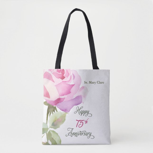 Nun Personalize 75th Anniversary Pink Rose Tote Bag (Front)