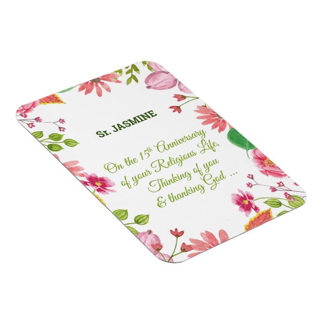 Nun Religious 15th Anniversary Watercolor Flowers Magnet (Right Side)