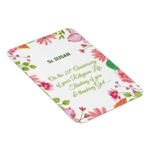 Nun Religious 20th Anniversary Watercolor Flowers Magnet