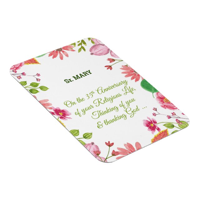 Nun Religious 35th Anniversary Watercolor Flowers Magnet (Right Side)