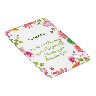 Nun Religious 40th Anniversary Watercolor Flowers Magnet