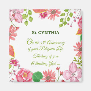 Nun Religious 45th Anniversary Watercolor Flowers Magnet