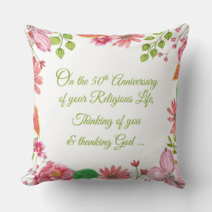 Nun Religious 50th Anniversary Watercolor Flowers Cushion