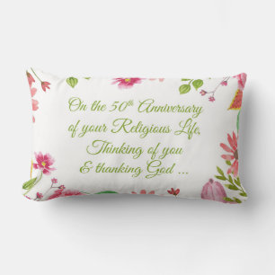 Nun Religious 50th Anniversary Watercolor Flowers Lumbar Cushion