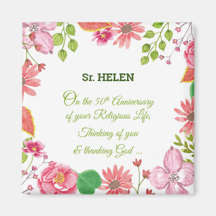 Nun Religious 50th Anniversary Watercolor Flowers Magnet