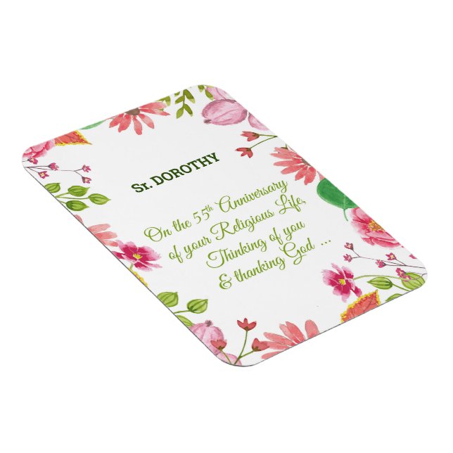 Nun Religious 55th Anniversary Watercolor Flowers Magnet (Right Side)