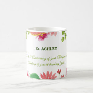 Nun Religious 5th Anniversary Watercolor Flowers Coffee Mug