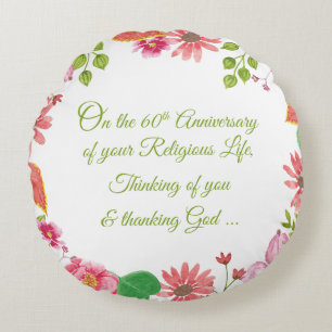 Nun Religious 60th Anniversary Watercolor Flowers Round Cushion