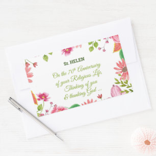 Nun Religious 70th Anniversary Watercolor Flowers Rectangular Sticker