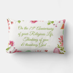 Nun Religious 75th Anniversary Watercolor Flowers Lumbar Cushion