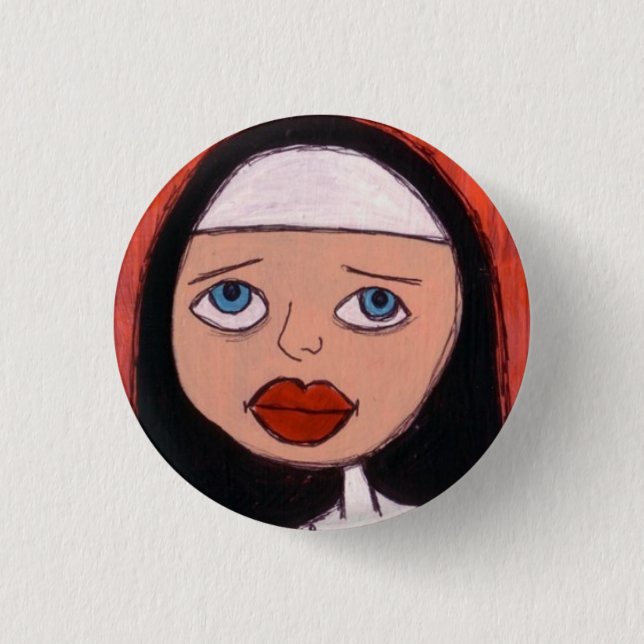 nun with big red lips button (Front)