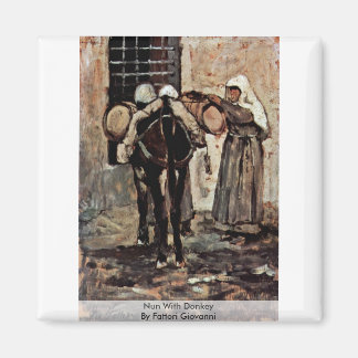Nun With Donkey By Fattori Giovanni Magnet
