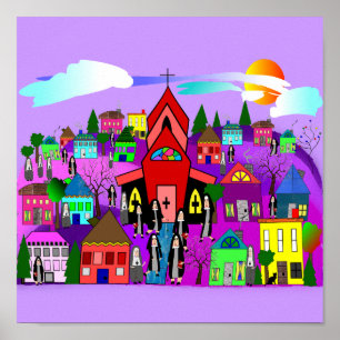 Nuns Art Poster "Heading to Church" Whimsical