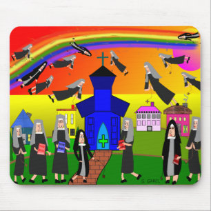 Nuns "Flying Nuns" Whimsical Art Mouse Mat