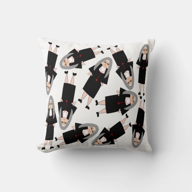 Nuns in Habits Black and White Cushion (Front)
