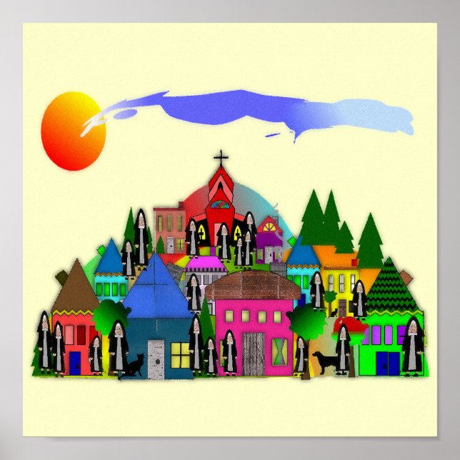 "Nuns of the Village"  Catholic Nun Art Gifts Poster (Front)