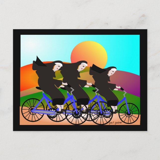 Nuns on Bicycles Art Gifts Postcard (Front)