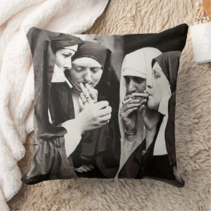 Nuns Smoking Vintage Photo Cushion