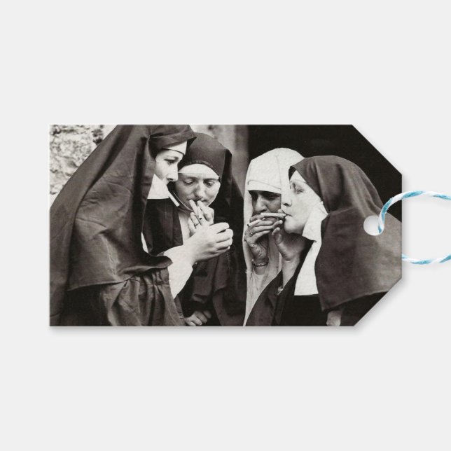 Nuns Smoking Vintage Photo Gift Tags (Front (Horizontal))