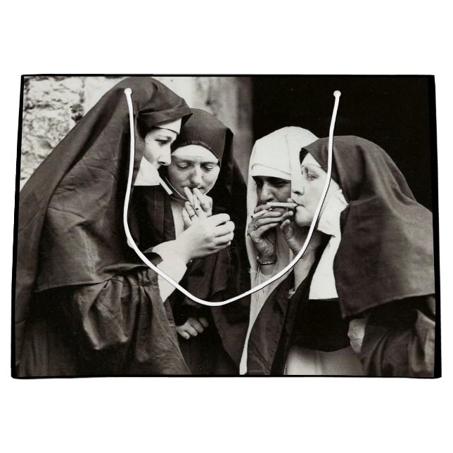 Nuns Smoking Vintage Photo Large Gift Bag (Front)