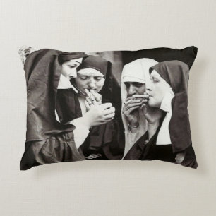Nuns Smoking Vintage Photograph Decorative Cushion