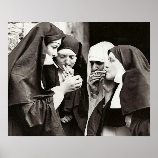 Nuns Smoking Vintage Photograph Poster (Front)