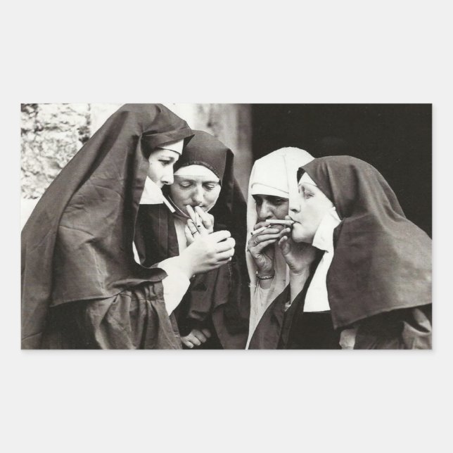 Nuns Smoking Vintage Photograph  Rectangular Sticker (Front)