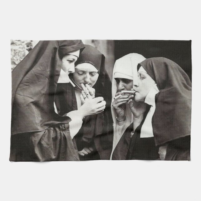 Nuns Smoking Vintage Photograph  Tea Towel (Horizontal)