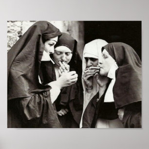 Nuns Smoking Vintage Photography 10x8in Poster