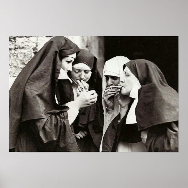 Nuns Smoking Vintage Photography 19x13in Poster (Front)