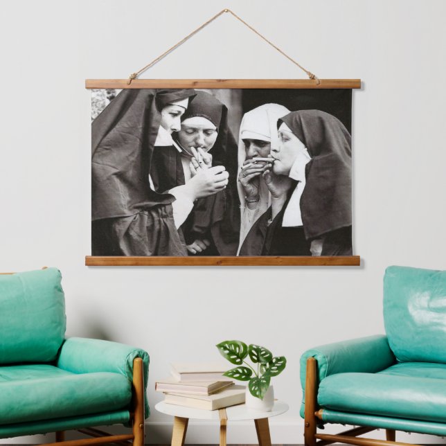 Nuns Smoking Vintage Photography Hanging Tapestry (Living Room)