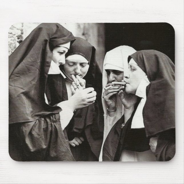 Nuns Smoking Vintage Photography Mouse Mat (Front)