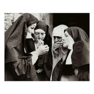 Nuns Smoking Vintage Photography Poster